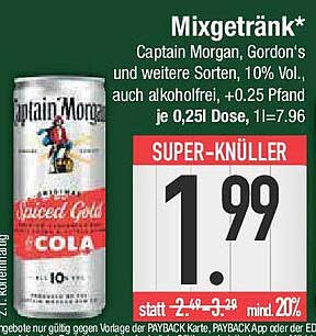Mixgetränk* Captain Morgan, Gordon's und weitere Sorten, 10% Vol., auch alkoholfrei