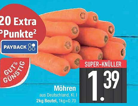 Möhren aus Deutschland, K. I – 2 kg Beutel für nur 1,39 €