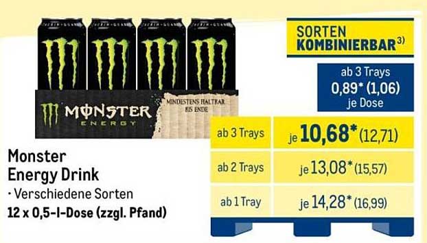 Monster Energy Drink - Verschiedene Sorten 12 x 0,5-l-Dose (zzgl. Pfand)