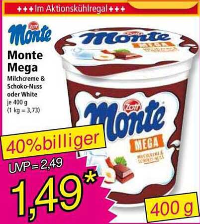 Monte Mega Milchcreme & Schoko-Nuss oder White 400 g