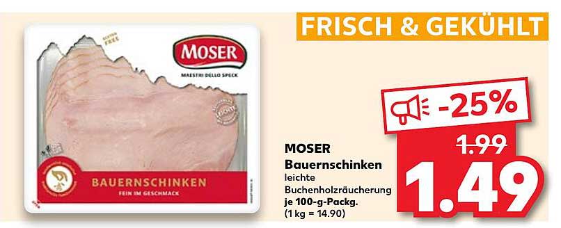 MOSER Bauerschinken leicht, Buchenholz geräuchert je 100-g-Pack.