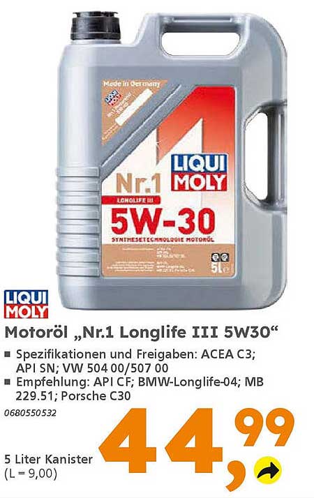 Motoröl „Nr.1 Longlife III 5W30“
