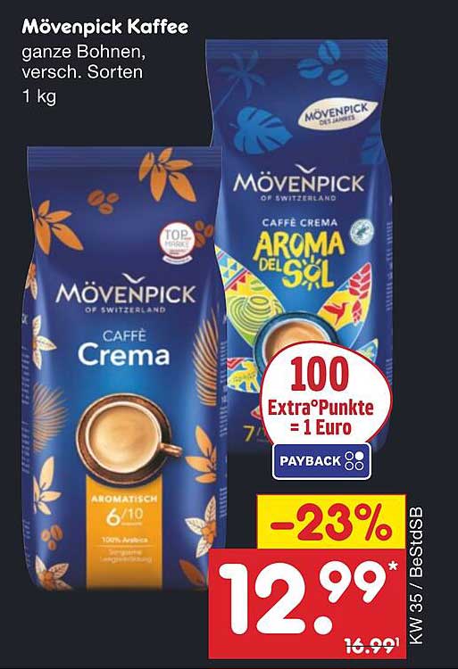 Mövenpick Kaffee – ganze Bohnen, verschiedene Sorten, 1 kg