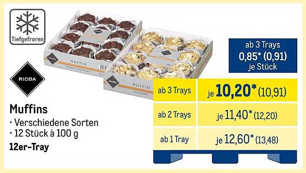 Muffins von Rioba – Verschiedene Sorten, 12 Stück à 100 g im 12er-Tray