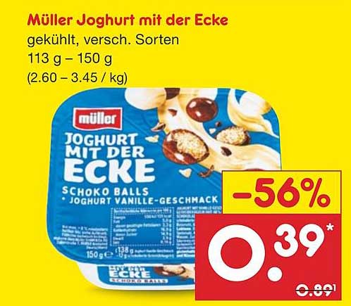 Müller Joghurt mit der Ecke, gekühlt, verschiedene Sorten, 150 g