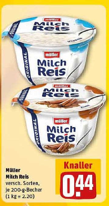 Müller Milch Reis verschiedene Sorten, je 200-g-Becher
