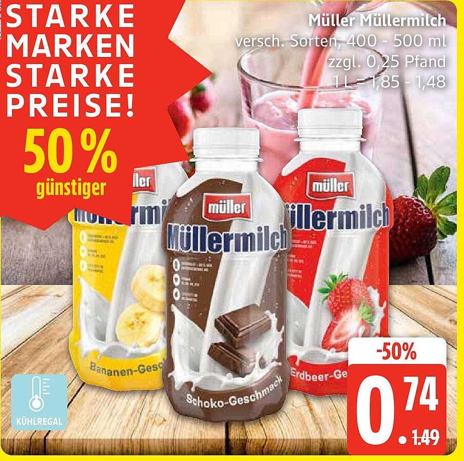 Müller Müller Milch - verschiedene Sorten, 400 - 500 ml