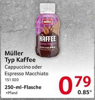 Müller Typ Kaffee Cappuccino oder Espresso Macchiato 250-ml-Flasche