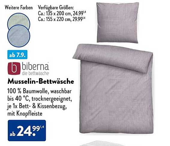 Musselin-Bettwäsche von Biberna – 100 % Baumwolle