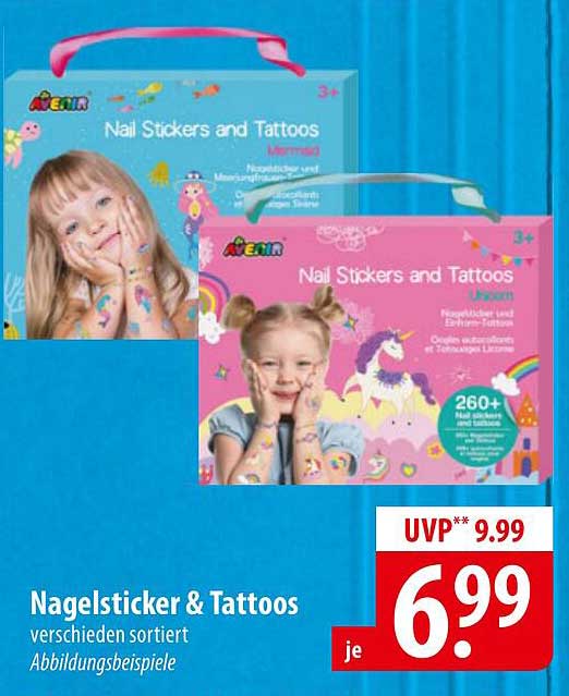 Nagelsticker & Tattoos, verschiedene Sorten