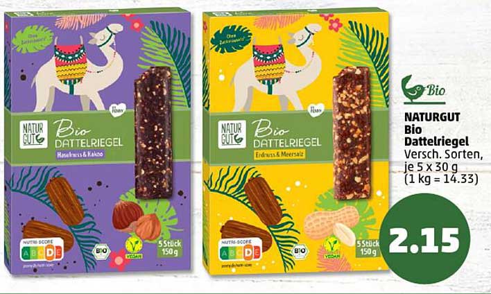 NATURGUT Bio Dattleriegel 150g (verschiedene Sorten)