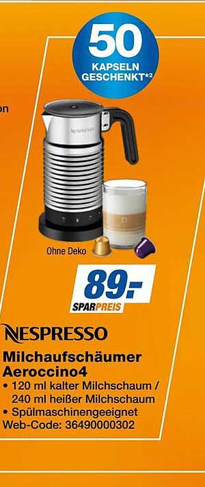 NESPRESSO Milchaufschäumer Aeroccino4 mit 50 Kapseln geschenkt