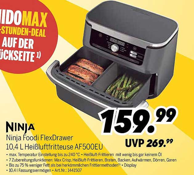 Ninja Foodi FlexDrawer 10,4 L Heißluftfritteuse AF500EU
