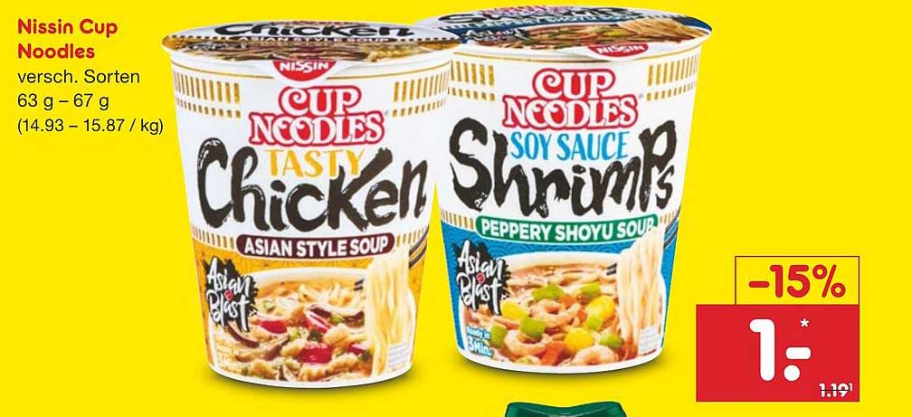 Nissin Cup Noodles verschiedene Sorten