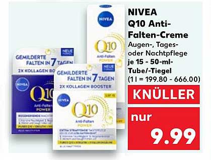 NIVEA Q10 Anti-Falten-Creme Augen-, Tages- oder Nachtpflege je 15 - 50-ml-Tube/Tiegel