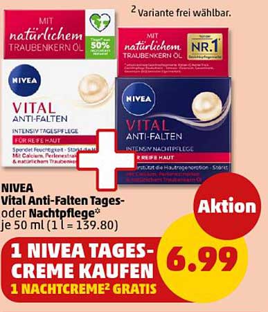 NIVEA Vital Anti-Falten Tages- oder Nachtpflege mit gratis Nachtcreme