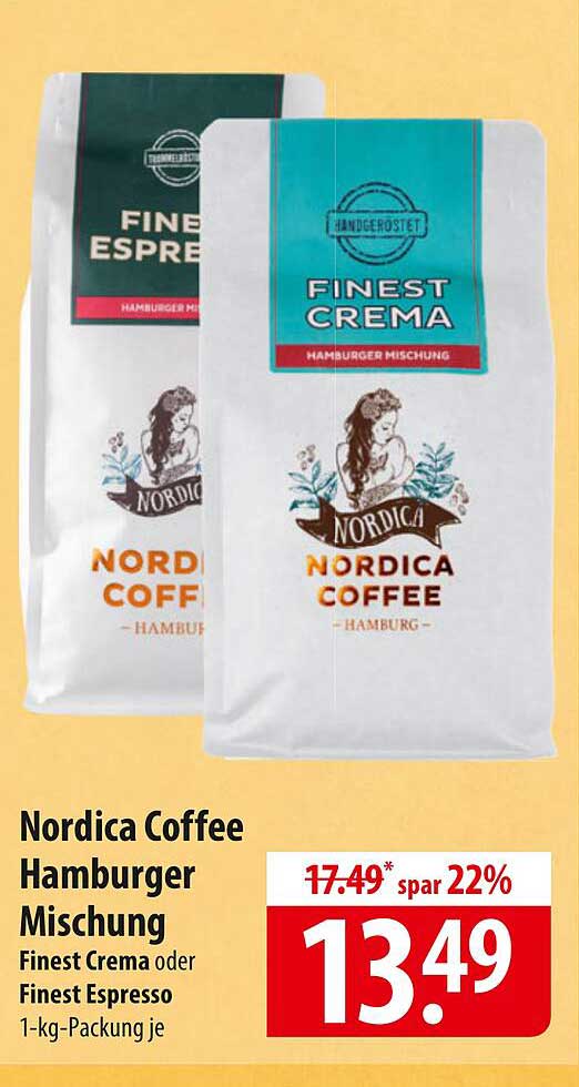 Nordica Coffee Hamburger Mischung - Finest Crema oder Finest Espresso