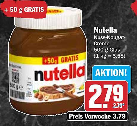Nutella Nuss-Nougat-Creme 500 g Glas + 50 g GRATIS