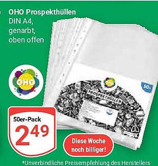 OHO Prospekthüllen DIN A4, genarbt, oben offen - 50er-Pack