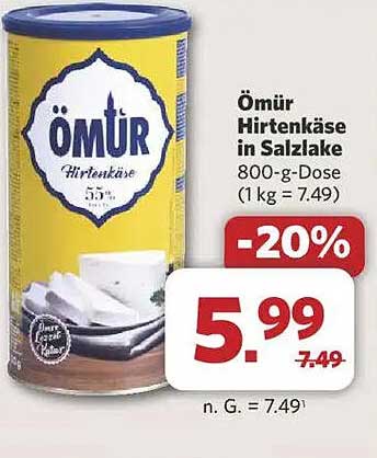 Ömür Hirtenkäse in Salzlake 800-g-Dose (1 kg = 7,49)