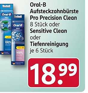 Oral-B Aufsteckzahnbürste Pro Precision Clean, 8 Stück oder Sensitive Clean, je 6 Stück