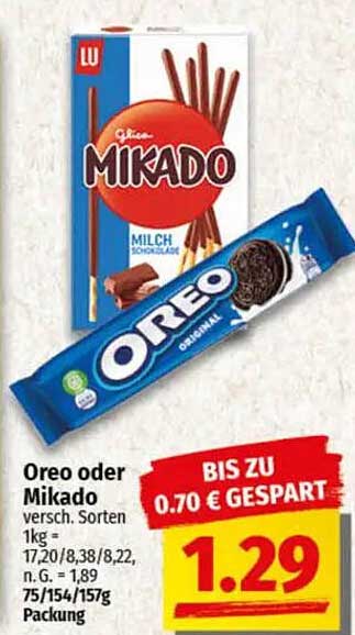 Oreo oder Mikado - verschiedene Sorten für nur 1,29 €!