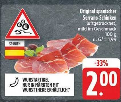 Original spanischer Serrano-Schinken luftgetrocknet, mild im Geschmack