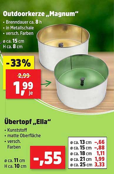 Outdoorkerze „Magnum“ und Übertopf „Ella“