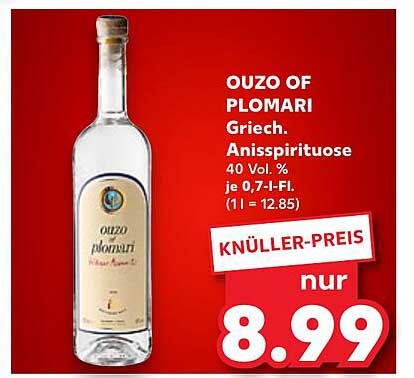 OUZO OF PLOMARI Griech. Anisspirituose 40 Vol. % je 0,7-l.-Fl.