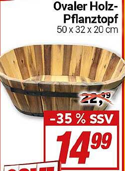 Ovaler Holz-Pflanztopf 50 x 32 x 20 cm - Jetzt zugreifen!