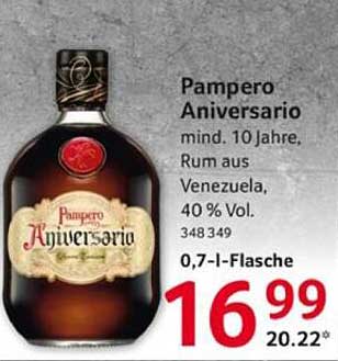Pampero Aniversario Rum, 0,7 l Flasche, mind. 10 Jahre, 40 % Vol.