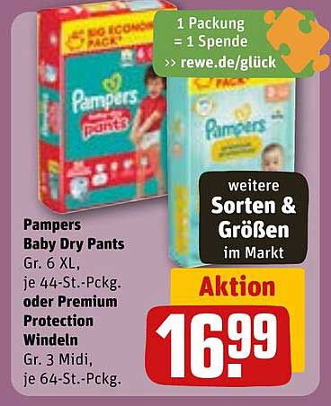 Pampers Baby Dry Pants Gr. 6 XL oder Premium Protection Windeln Gr. 3 Midi