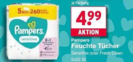 Pampers Feuchte Tücher - Sensitive oder Fresh Clean 5x52 St.