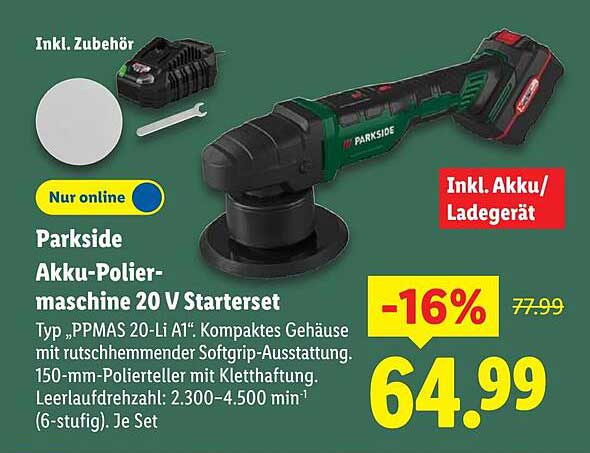 Parkside Akku-Poliermaschine 20 V Starterset