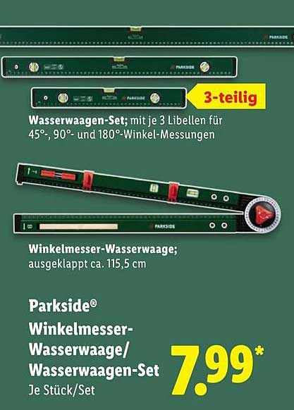 Parkside Winkelmesser-Wasserwaage / Wasserwaagen-Set 3-teilig
