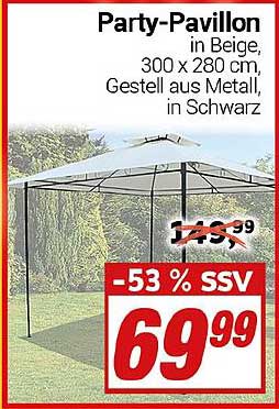 Party-Pavillon in Beige, 300 x 280 cm, Gestell aus Metall, in Schwarz