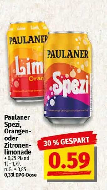 Paulaner Spezi, Orangen- oder Zitronenlimonade 0,33L