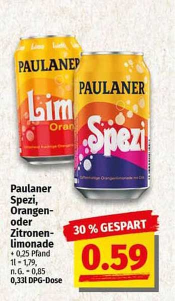 Paulaner Spezi, Orangen- oder Zitronenlimonade