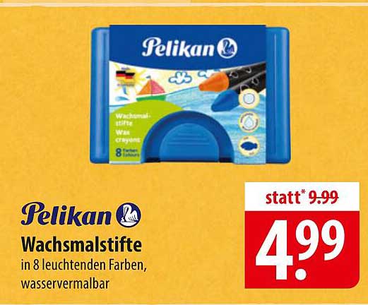 Pelikan Wachsmalstifte in 8 leuchtenden Farben, wasservermalbar