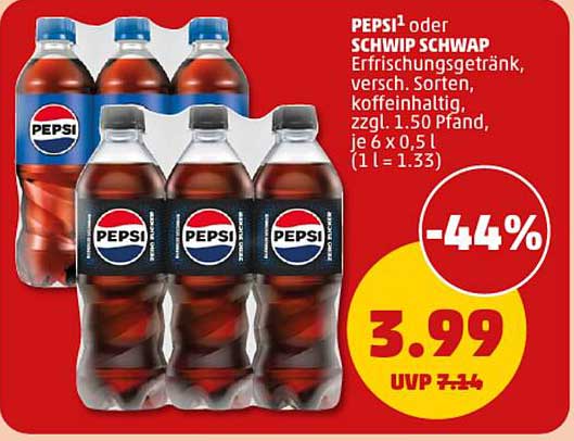 PEPSI oder SCHWIP SCHWAP Erfrischungsgetränk, 6 x 0,5 l