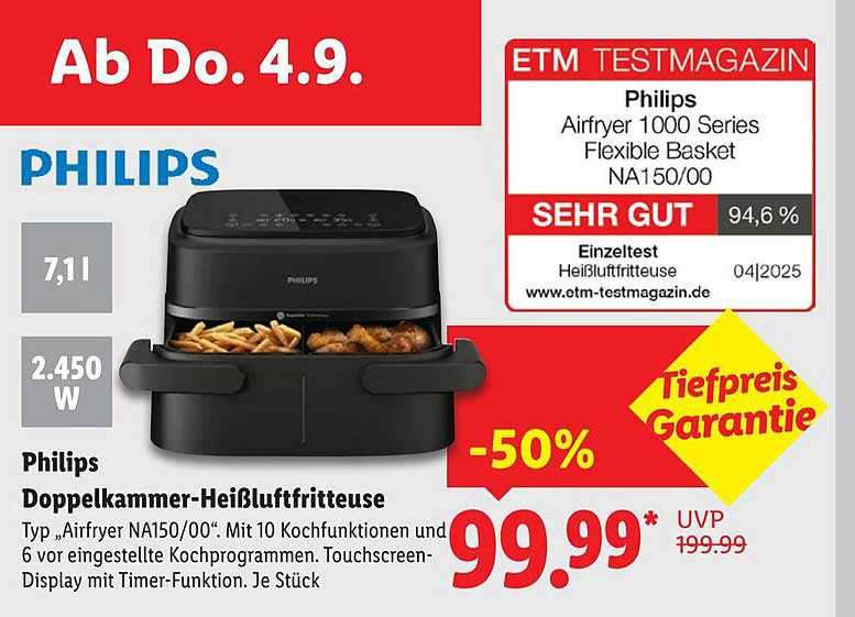 Philips Doppelkammer-Heißluftfritteuse NA150/00