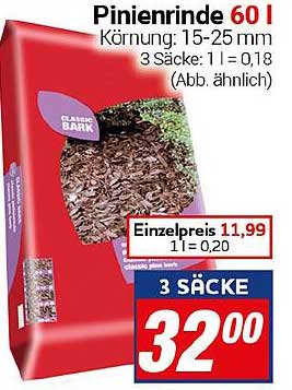Pinienrinde 60 l - Körnung: 15-25 mm - 3 Säcke für 32,00 €