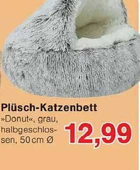 Plüsch-Katzenbett »Donut«, grau, halboffen, 50 cm Ø