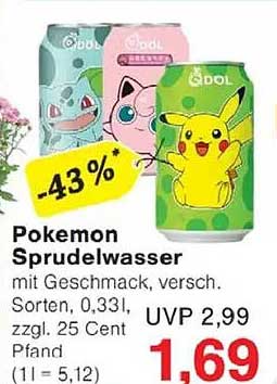 Pokémon Sprudelwasser mit Geschmack, versch. Sorten, 0,33l