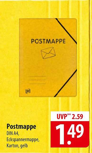 Postmappe DIN A4, Eckspannermappe, Karton, gelb