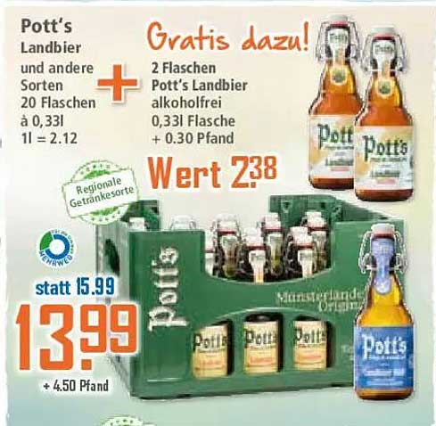 Pott's Landbier und andere Sorten – 20 Flaschen à 0,33 l