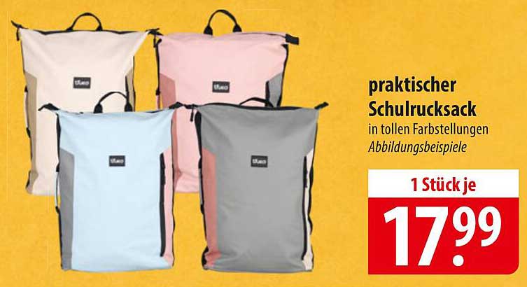 praktischer Schulrucksack in tollen Farbstellungen