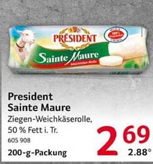 President Sainte Maure Ziegen-Weichkäserolle, 50 % Fett i. Tr.