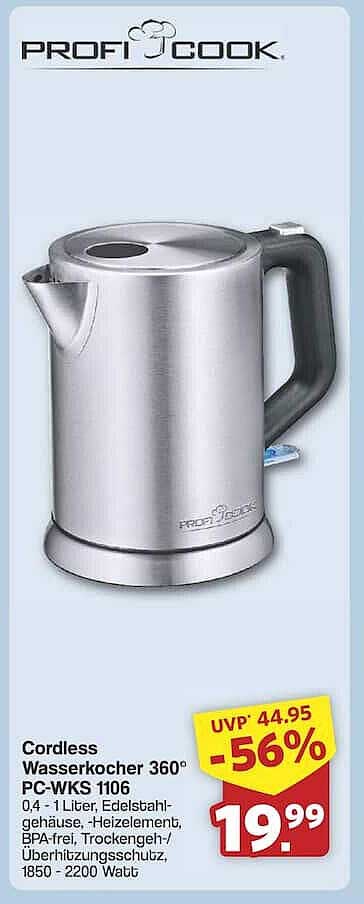 Profi Cook Cordless Wasserkocher 360° PC-WKS 1106