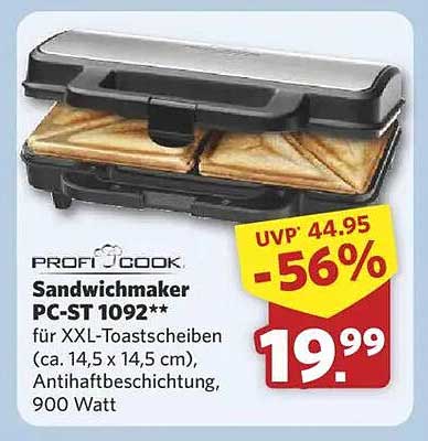 ProfiCook Sandwichmaker PC-ST 1092 - XXL-Toastgenuss zum Sparpreis!